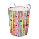 Pastel Striped Cupcake Pattern Print Round Laundry Basket