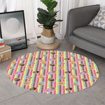 Pastel Striped Cupcake Pattern Print Round Rug