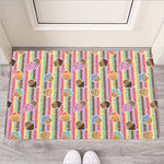 Pastel Striped Cupcake Pattern Print Rubber Doormat