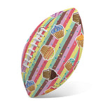 Pastel Striped Cupcake Pattern Print Rugby Ball