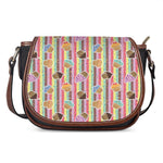 Pastel Striped Cupcake Pattern Print Saddle Bag