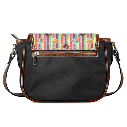 Pastel Striped Cupcake Pattern Print Saddle Bag