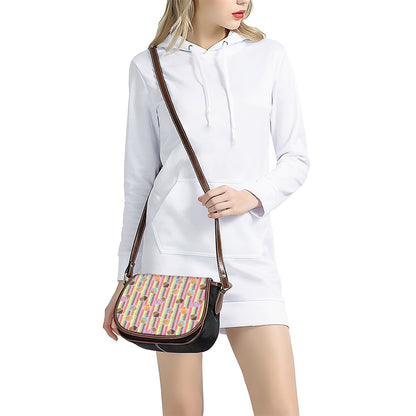 Pastel Striped Cupcake Pattern Print Saddle Bag