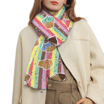 Pastel Striped Cupcake Pattern Print Scarf