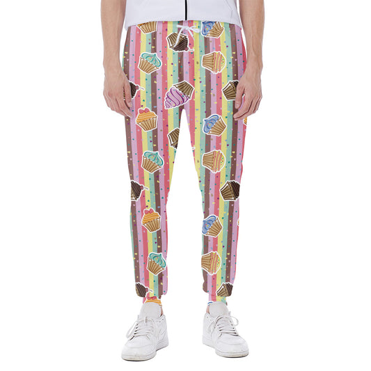 Pastel Striped Cupcake Pattern Print Scuba Joggers