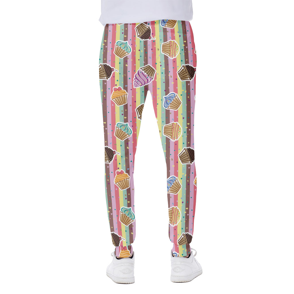 Pastel Striped Cupcake Pattern Print Scuba Joggers