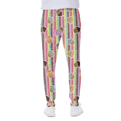Pastel Striped Cupcake Pattern Print Scuba Joggers