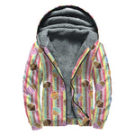 Pastel Striped Cupcake Pattern Print Sherpa Lined Zip Up Hoodie