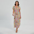 Pastel Striped Cupcake Pattern Print Short Sleeve Maxi Dress