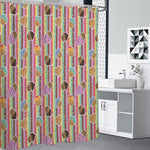 Pastel Striped Cupcake Pattern Print Shower Curtain