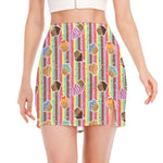 Pastel Striped Cupcake Pattern Print Side Slit Mini Skirt