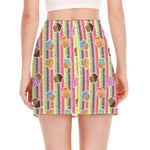 Pastel Striped Cupcake Pattern Print Side Slit Mini Skirt