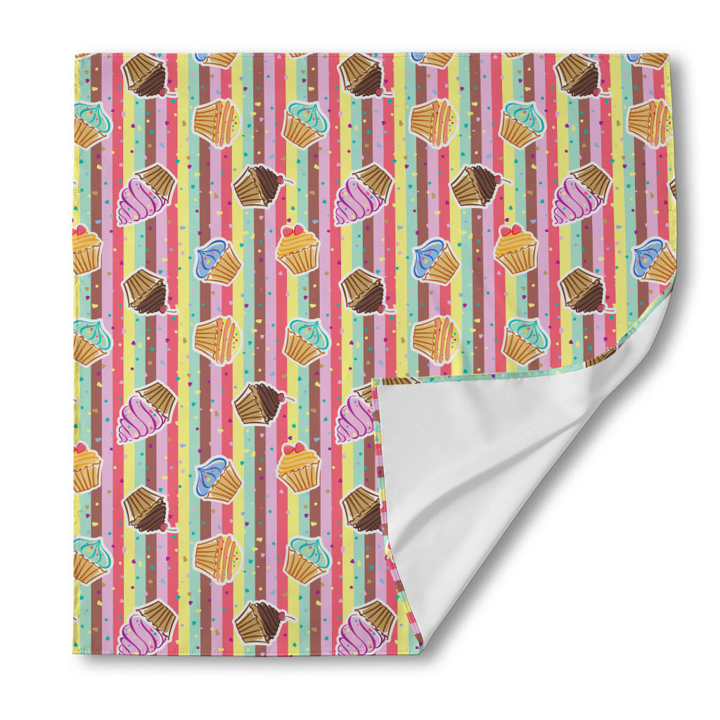 Pastel Striped Cupcake Pattern Print Silk Bandana