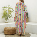 Pastel Striped Cupcake Pattern Print Silk V-Neck Kaftan Dress