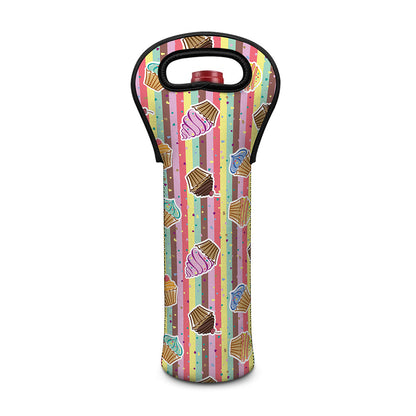 Pastel Striped Cupcake Pattern Print Single Neoprene Wine Tote