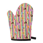 Pastel Striped Cupcake Pattern Print Single Oven Mitt
