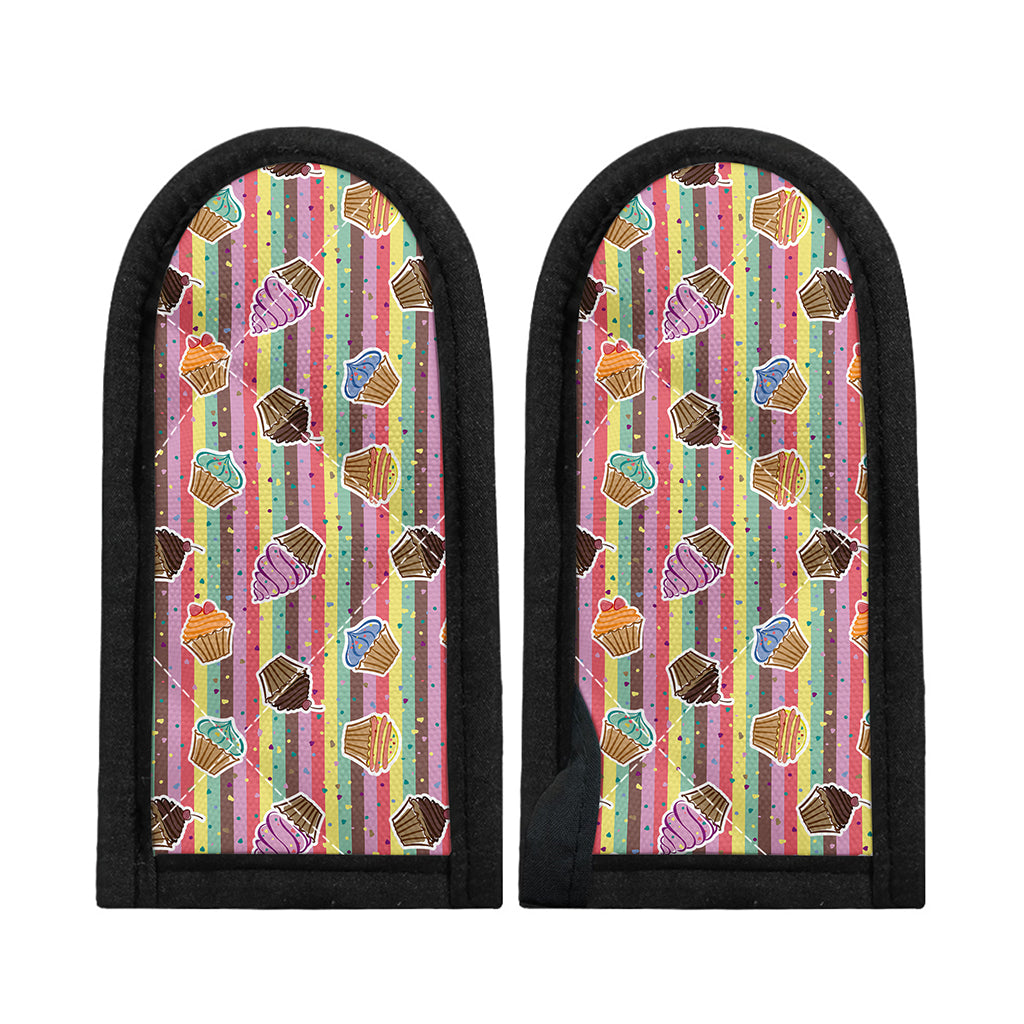 Pastel Striped Cupcake Pattern Print Skillet Handle Cover