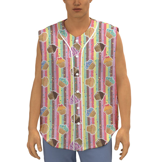 Pastel Striped Cupcake Pattern Print Sleeveless Baseball Jersey