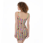 Pastel Striped Cupcake Pattern Print Sleeveless Bodycon Dress