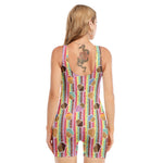 Pastel Striped Cupcake Pattern Print Sleeveless One Piece Swimsuit