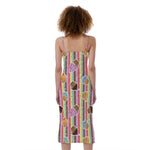 Pastel Striped Cupcake Pattern Print Slim Fit Midi Cami Dress
