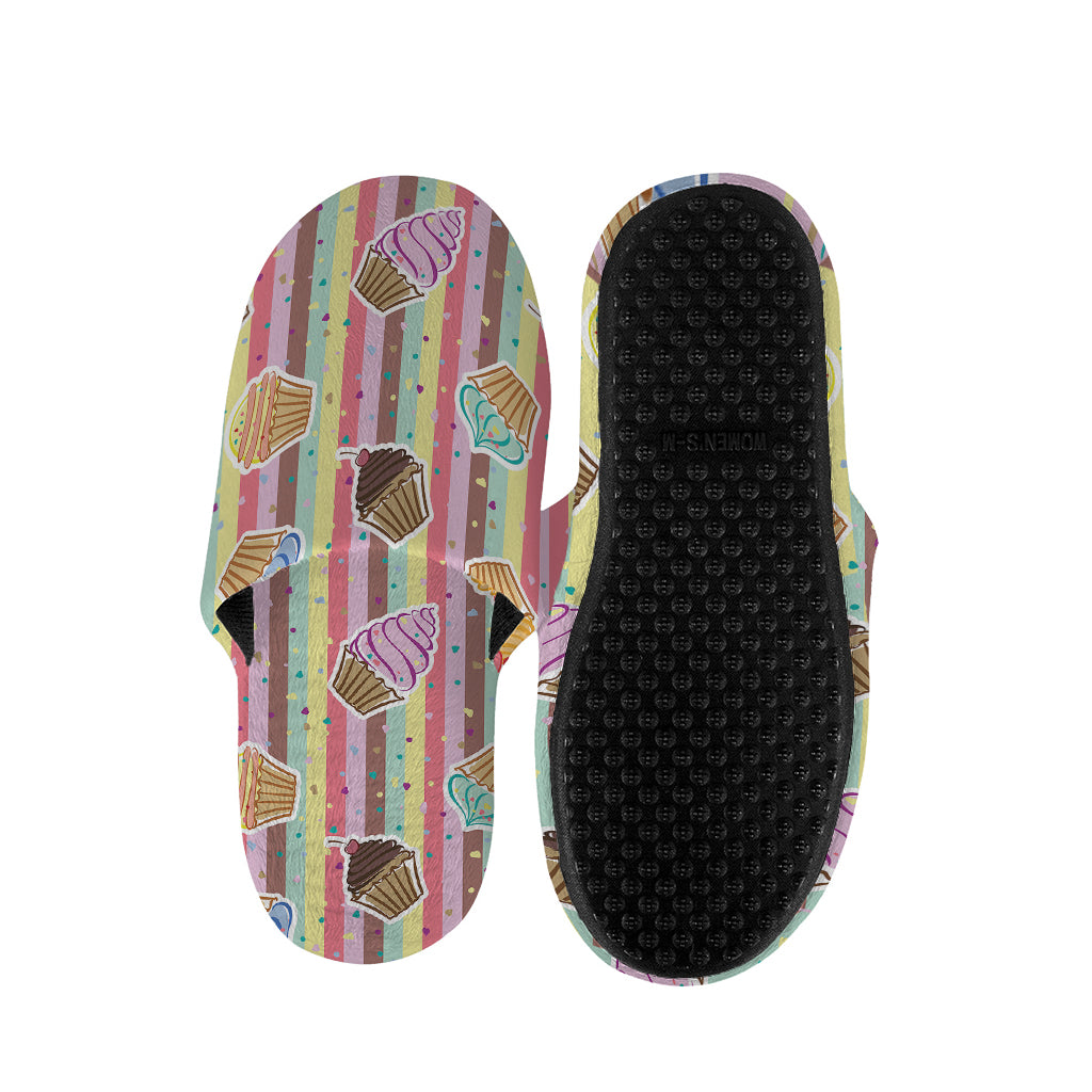 Pastel Striped Cupcake Pattern Print Slippers