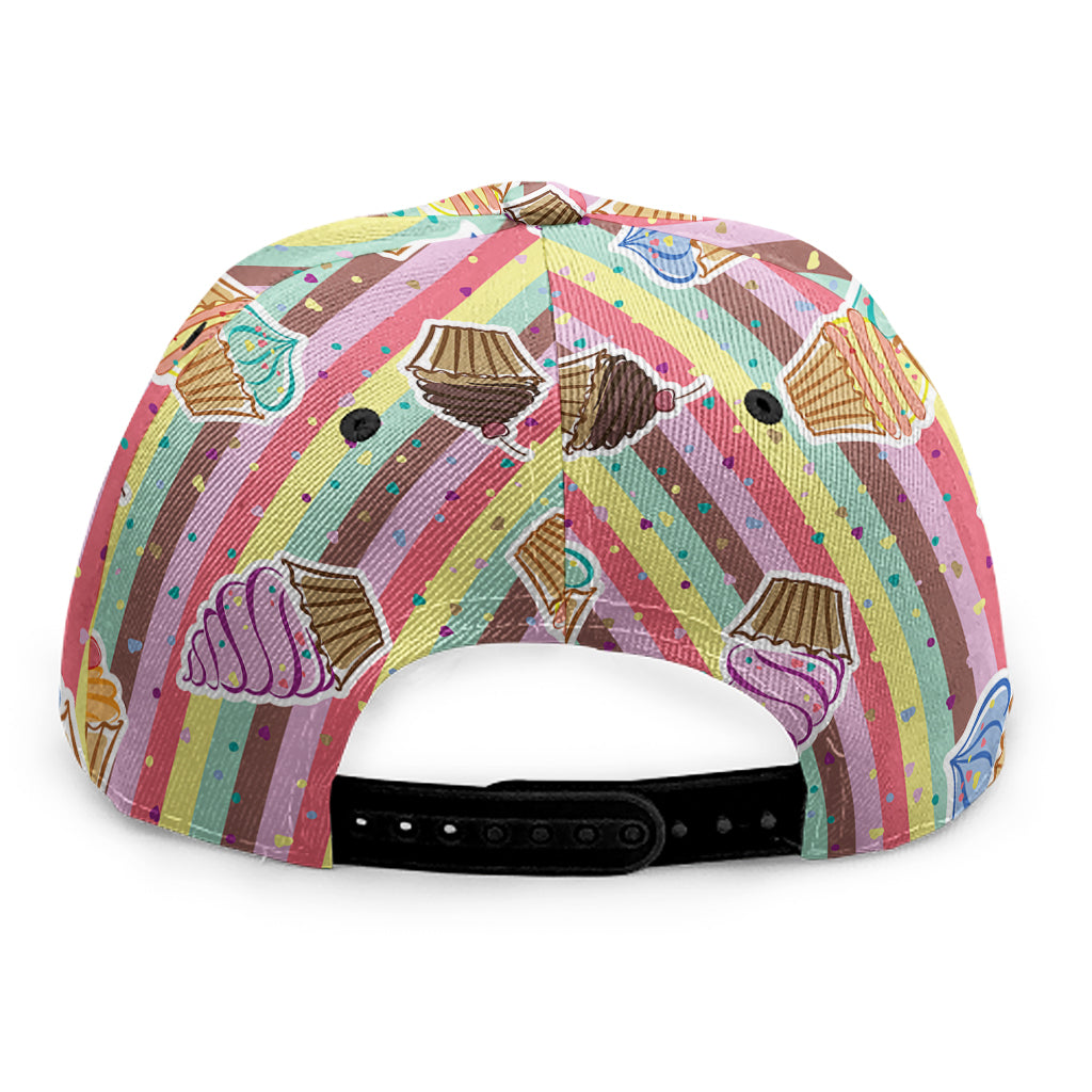Pastel Striped Cupcake Pattern Print Snapback Cap