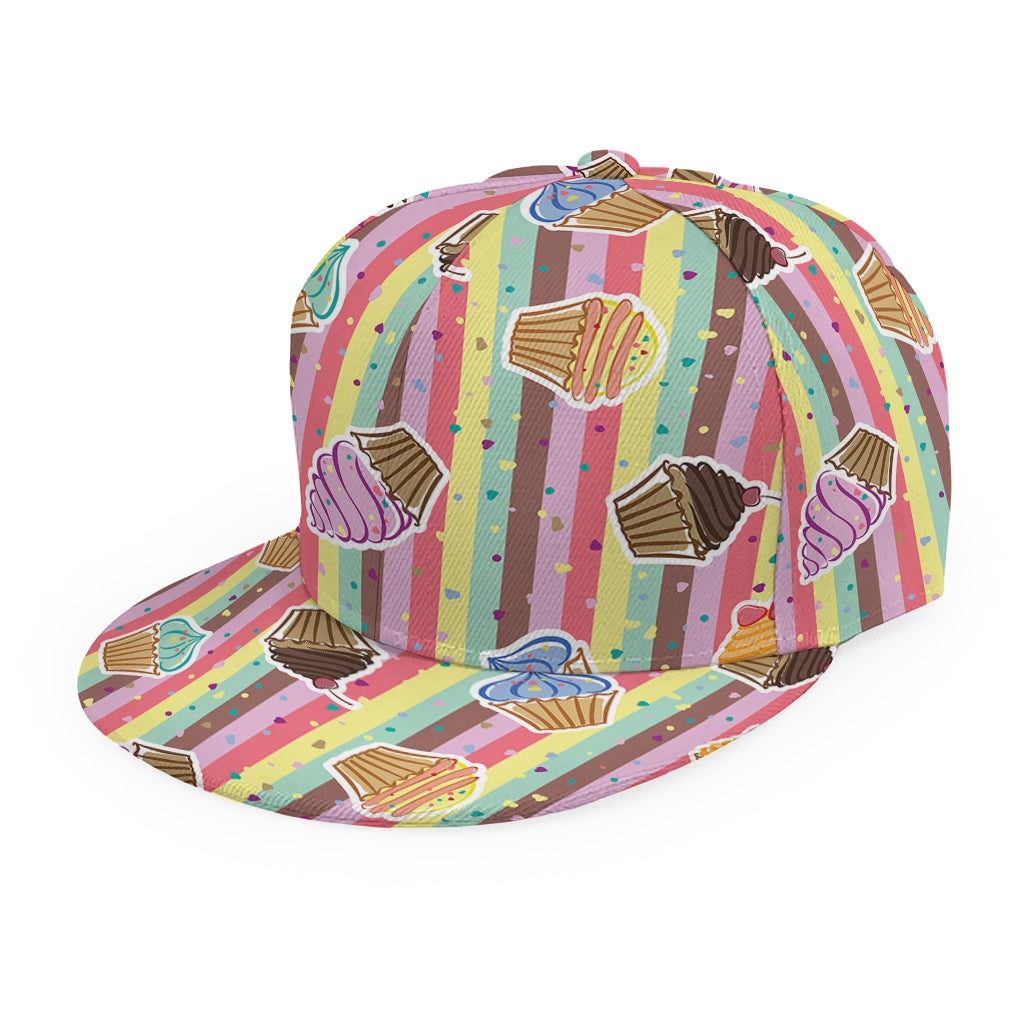 Pastel Striped Cupcake Pattern Print Snapback Cap
