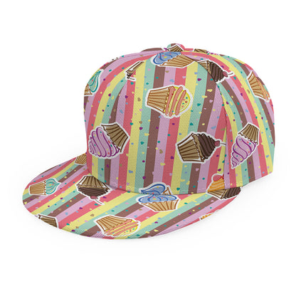 Pastel Striped Cupcake Pattern Print Snapback Cap