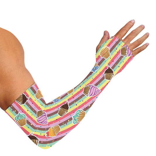 Pastel Striped Cupcake Pattern Print Sun Protection Arm Sleeves