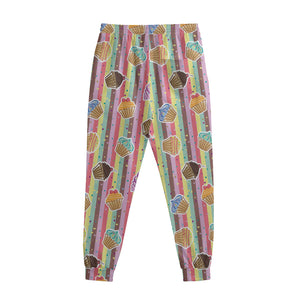 Pastel Striped Cupcake Pattern Print Sweatpants