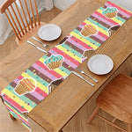 Pastel Striped Cupcake Pattern Print Table Runner