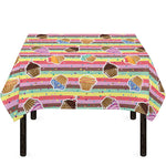 Pastel Striped Cupcake Pattern Print Tablecloth
