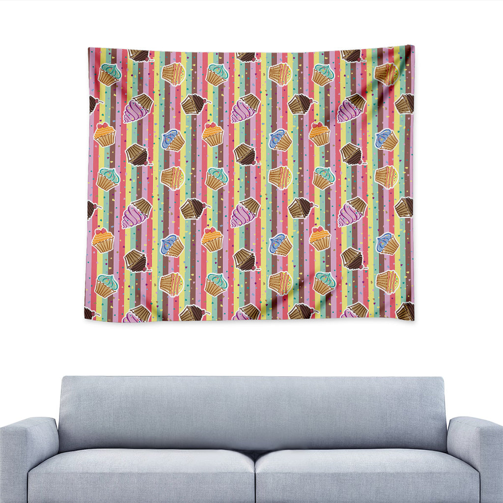 Pastel Striped Cupcake Pattern Print Tapestry