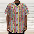Pastel Striped Cupcake Pattern Print Textured Short Sleeve Shirt