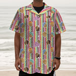 Pastel Striped Cupcake Pattern Print Textured Short Sleeve Shirt