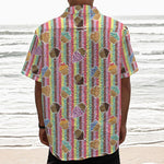 Pastel Striped Cupcake Pattern Print Textured Short Sleeve Shirt