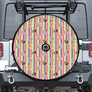 Pastel Striped Cupcake Pattern Print Tire Cover With Camera Hole