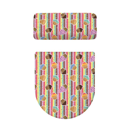 Pastel Striped Cupcake Pattern Print Toilet Lid And Tank Cover Set