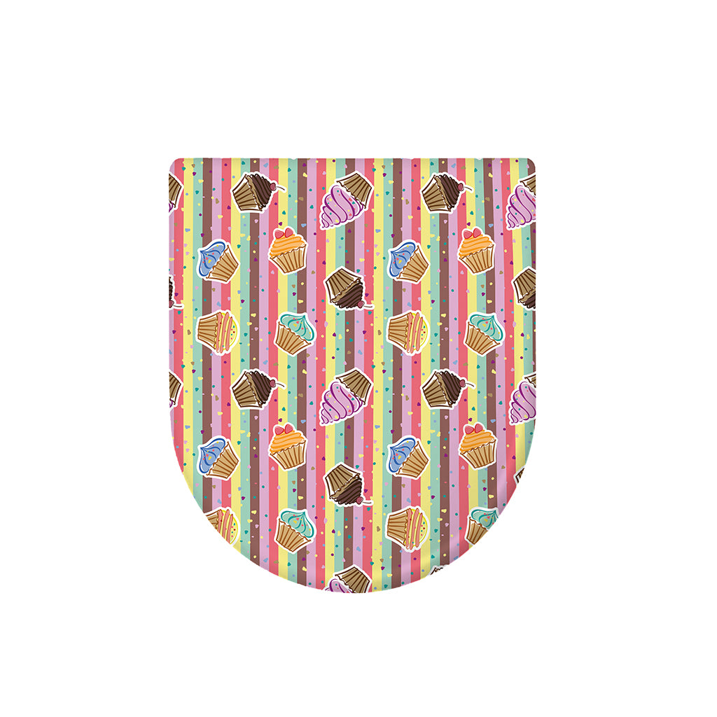 Pastel Striped Cupcake Pattern Print Toilet Lid Cover