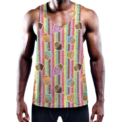 Pastel Striped Cupcake Pattern Print Training Tank Top