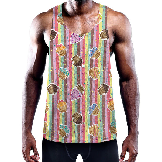 Pastel Striped Cupcake Pattern Print Training Tank Top