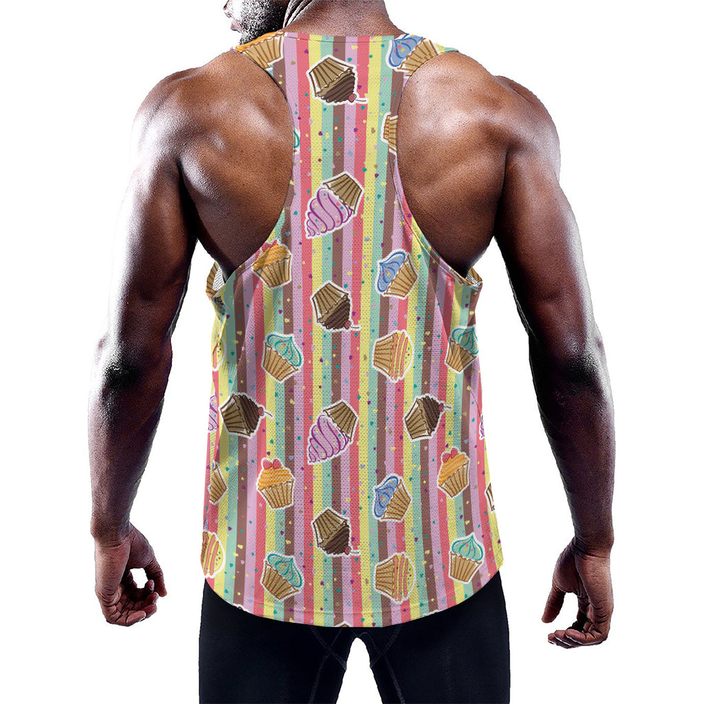 Pastel Striped Cupcake Pattern Print Training Tank Top