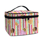 Pastel Striped Cupcake Pattern Print Travel Makeup Bag