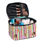 Pastel Striped Cupcake Pattern Print Travel Makeup Bag