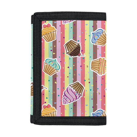Pastel Striped Cupcake Pattern Print Trifold Wallet