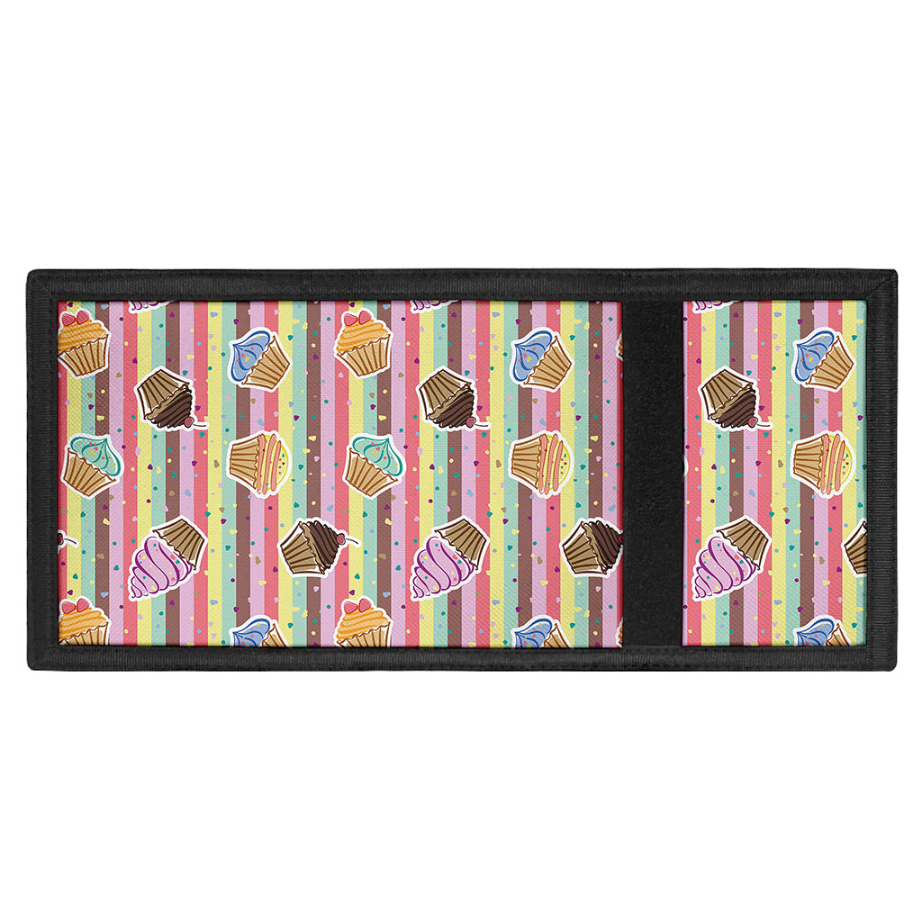 Pastel Striped Cupcake Pattern Print Trifold Wallet