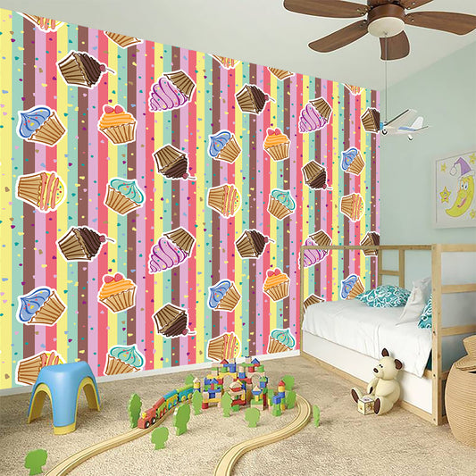 Pastel Striped Cupcake Pattern Print Wall Sticker