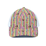 Pastel Striped Cupcake Pattern Print White Mesh Trucker Cap