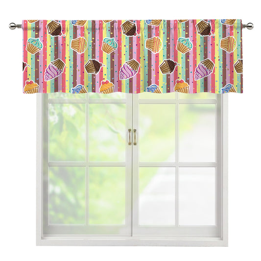 Pastel Striped Cupcake Pattern Print Window Valance